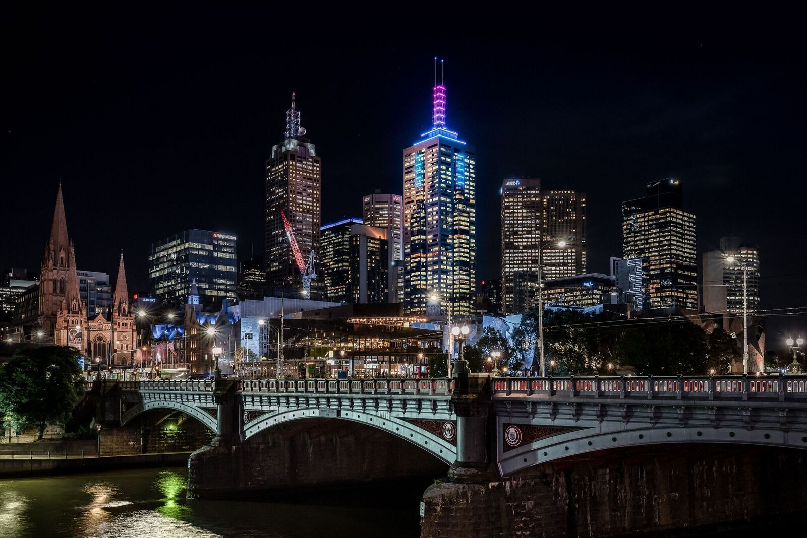 Melbourne CBD skyline lit up at night