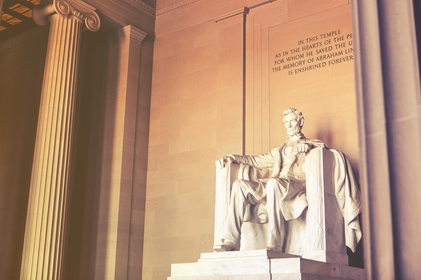 Closeup of the Lincoln Memorial statue in Washington DC