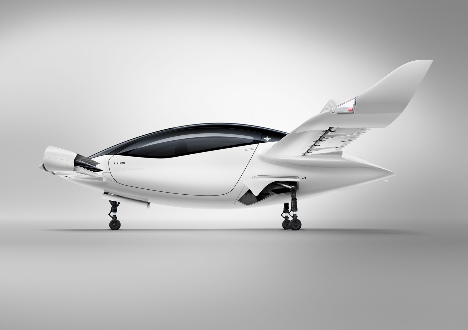 Side profile of an all-electric jet powered air taxi